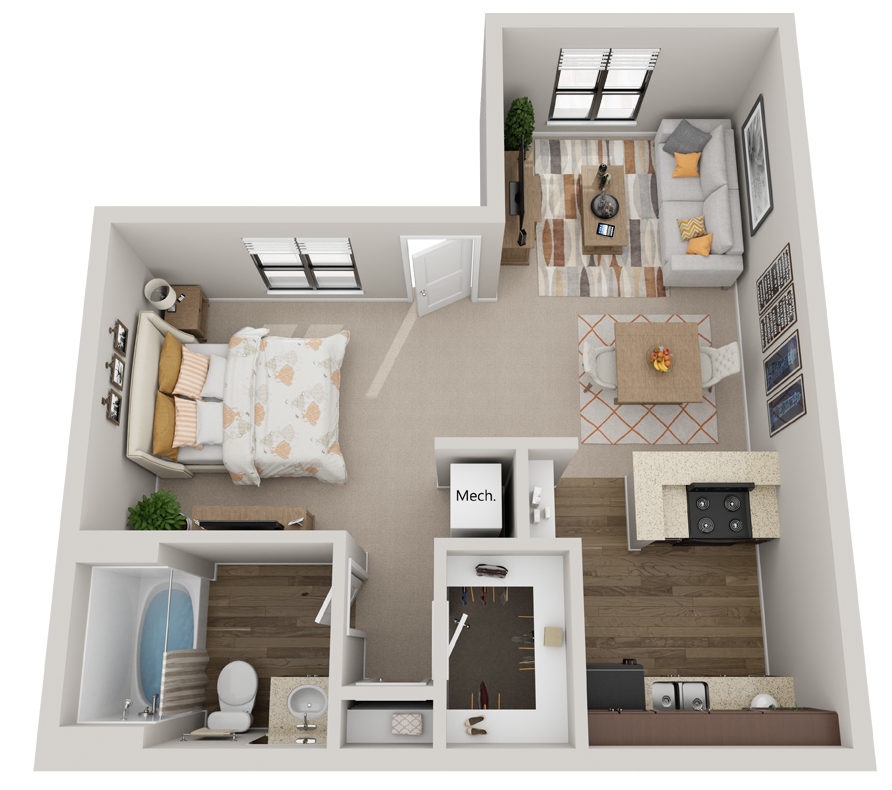 Floor plan for studio, 1 bath, 515 sqft